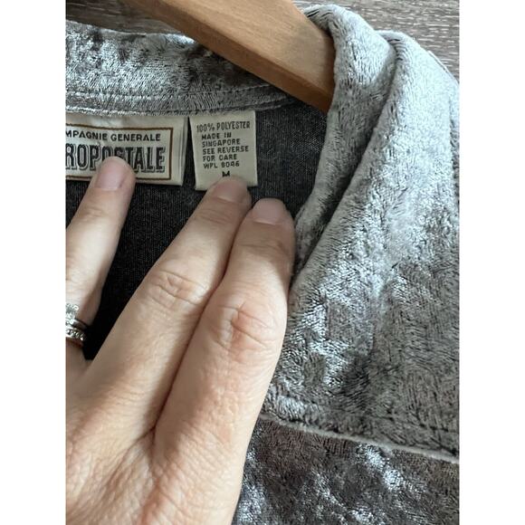 Aeropostale Vintage Y2K Velour Blouse Snap Silver Stretchy Top Shirt 2000’s - Picture 2 of 8